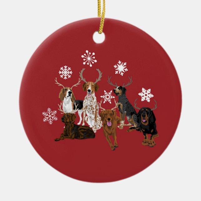 Adorno De Cerámica Coonhound Antlers rojo (Frente)