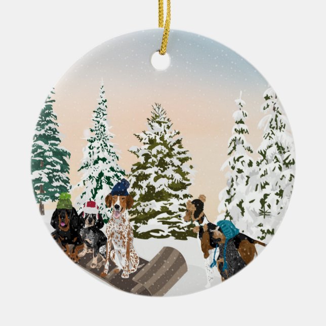 Adorno De Cerámica Coonhound Sledding (Frente)