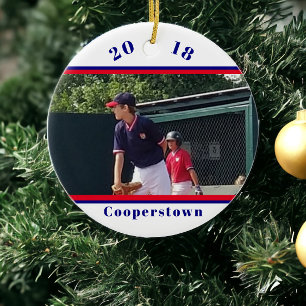 Adorno De Cerámica Cooperstown NY Foto de Béisbol Rayada Recuerdos