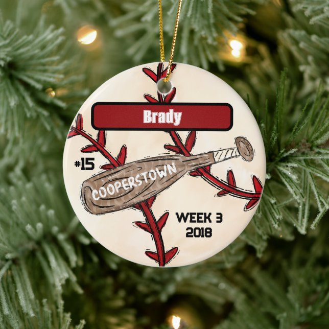 Adorno De Cerámica Cooperstown NY Travel Personalizado de béisbol Kee (Árbol)