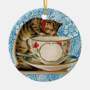 Adorno De Cerámica Copa De Gato Y Té Vintage, Retro Victoriano