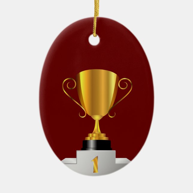 Adorno De Cerámica Copa Trofeo de Oro (Frente)