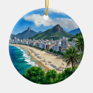 Adorno De Cerámica Copacabana Playa Rio Brasil Acuarela