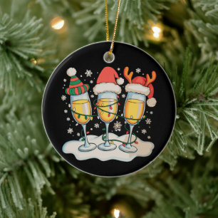 Adorno De Cerámica Copas de champán Santa Reno Navidad Navidad