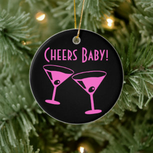 Adorno De Cerámica copas de cóctel de neón rosa Christmas Cheers baby