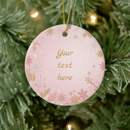 Adorno De Cerámica Copo de Navidad Rosa Blanco Dorado