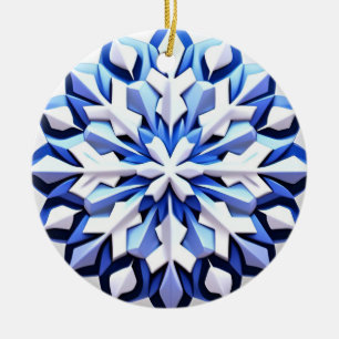 Adorno De Cerámica Copo de Nieve Azul Detallado