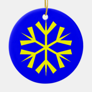 Adorno De Cerámica Copo de nieve azul y amarillo