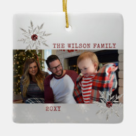 Adorno De Cerámica Copo De Nieve De Cristal Plateado Con Diamante de