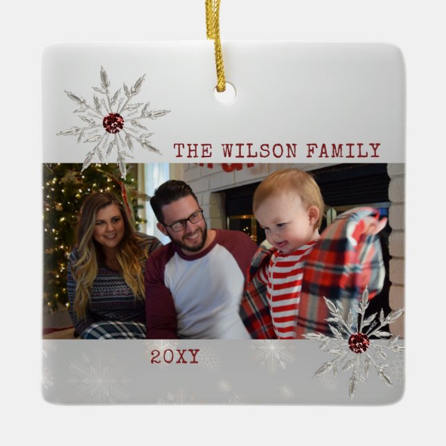 Adorno De Cerámica Copo De Nieve De Cristal Plateado Con Diamante de  (Anverso)