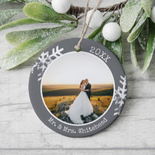 Adorno De Cerámica Copo de nieve gris para recién casados en su 1er N
