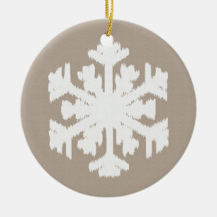 Adorno De Cerámica Copo de nieve Ikat - Taupe beige y blanco