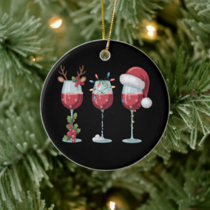 Adorno De Cerámica Copo de vino de Navidad Santa Temporada de fiestas