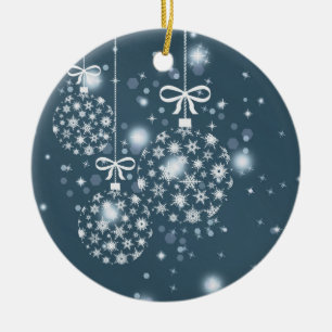 Adorno De Cerámica Copos de nieve, azul y blanco, globos