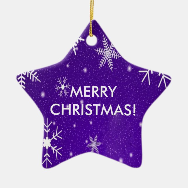 Adorno De Cerámica Copos de nieve con fondo azul (Frente)