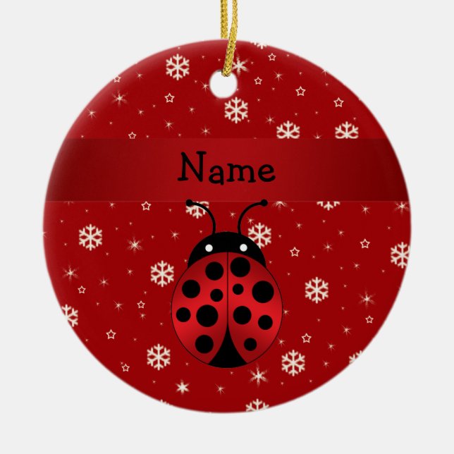 Adorno De Cerámica Copos de nieve conocidos personalizados del rojo (Frente)