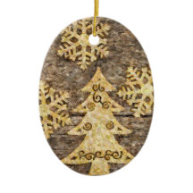Copos de nieve dorados y árbol de Navidad