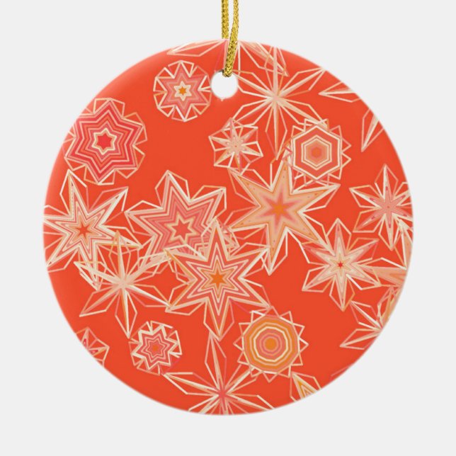 Adorno De Cerámica Copos de nieve geométricos modernos, Naranja manda (Frente)