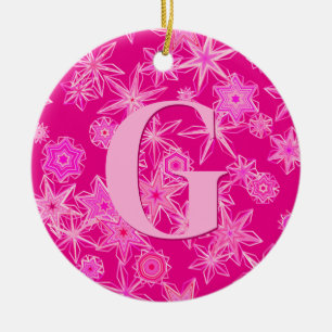 Adorno De Cerámica Copos de nieve geométricos, rosa fucsia personaliz