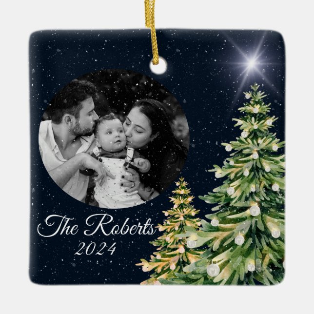 Adorno De Cerámica Copos de nieve y árboles de invierno encanto elega (Anverso)