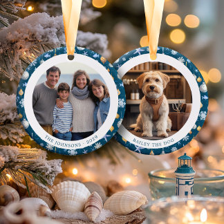 Adorno De Cerámica Copos de nieve y Navidades de familia náutica 2 fo