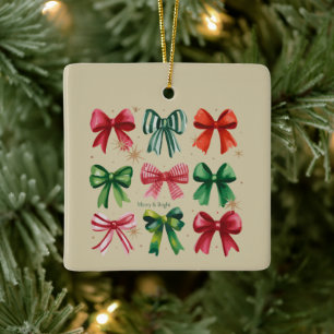 Adorno De Cerámica Coquetas de Navidad Lazo Rojo Verde Chica Temporad