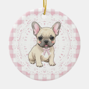 Adorno De Cerámica Coquette Bulldog Francés Arte Perro Lazos de Cuadr