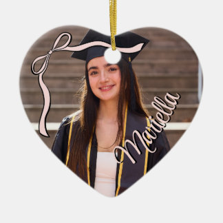 Adorno De Cerámica Coquette Graduate Pink Bow Name Lace Photo 