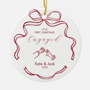 Adorno De Cerámica Coquette Rojo Primer Navidad Comprometidos Persona