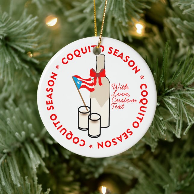 Adorno De Cerámica Coquito Season Bottle Puerto Rico Custom Text (Árbol)
