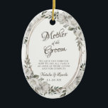 Adorno De Cerámica Coraje vintage a la cita de la madre del novio<br><div class="desc">Rosas y Flores Vintage de Flores Blancas y Oro Rosa. Un estilo clásico vintage y elegante, con muchas hojas y follaje gris, marfil blanco, oro Rosa, rosa sucio, verde pálido y gris. Con elementos florales pintados a mano, fuentes clásicas vintage de guiones y marco ovalado floral elegante Rosa de oro...</div>