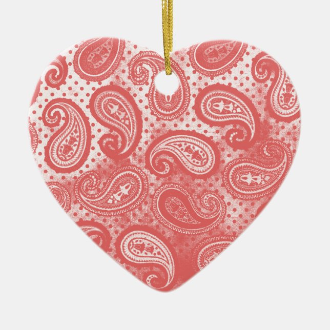 Adorno De Cerámica Coral Pink Paisley Heart (Frente)