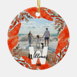 Adorno De Cerámica Coral rojo personalizado inicial, nombre y año