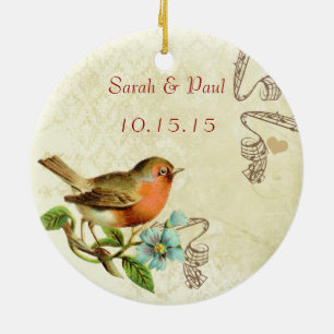 Adorno De Cerámica Coral Vintage Bird Save the Date Photo Brown Notes