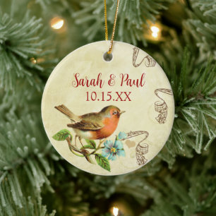 Adorno De Cerámica Coral Vintage Bird Save the Date Photo Brown Notes