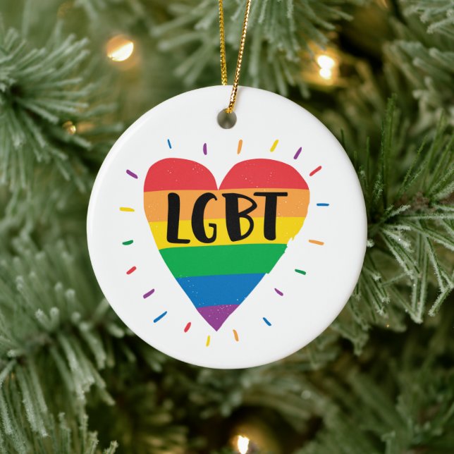 Adorno De Cerámica Corazón arcoiris LGBT (Árbol)