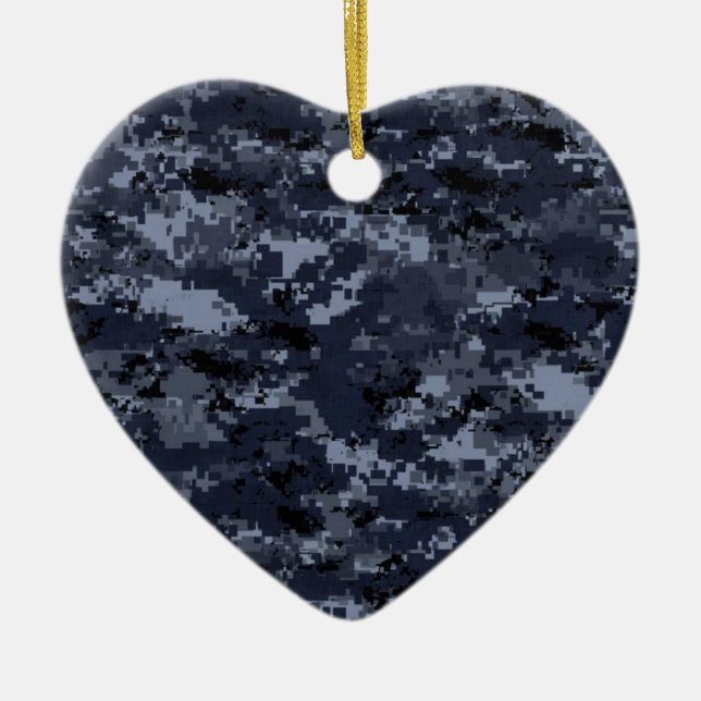Adorno De Cerámica Corazón azul militar de Camo (Frente)