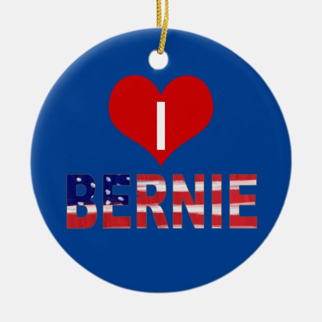 Adorno De Cerámica ¡Corazón BERNIE! En azul con bandera (Frente)