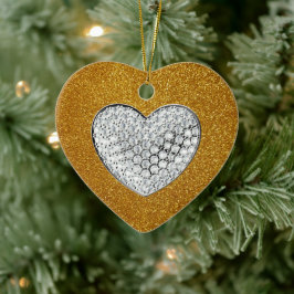 Adorno De Cerámica Corazón brillante purpurina de oro