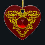 Adorno De Cerámica CORAZÓN CELÁTICO, Ruby Rojo<br><div class="desc">Elegante,  colorida,  joya artística,  nudos dorados de amor celta con brillantes piedras de rubí rojas en colores brillantes,  amarillos para todo propósito: diseño 3D y modelado por Bulgan Lumini (c) Parte de la serie Hyper Talismans .</div>