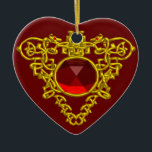 Adorno De Cerámica CORAZÓN CELÁTICO, Ruby Rojo<br><div class="desc">Elegante,  colorida,  joya artística,  nudos dorados de amor celta con brillantes piedras de rubí rojas en colores brillantes,  amarillos para todo propósito: diseño 3D y modelado por Bulgan Lumini (c) Parte de la serie Hyper Talismans .</div>