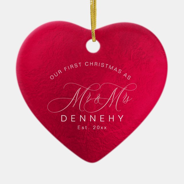 Adorno De Cerámica Corazón Cerámico Primera Navidad, Rojo Irlandés (Frente)