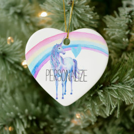Adorno De Cerámica Corazón de arcoiris morado de unicornio