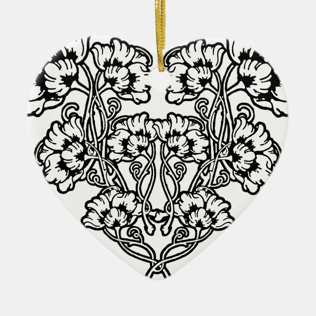 Adorno De Cerámica Corazón de flores de estilo gótico Art Nouveau (Frente)