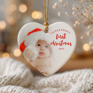 Adorno De Cerámica Corazón de foto de la primera Navidad del bebé roj