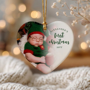 Adorno De Cerámica Corazón de foto de la primera Navidad del bebé ver