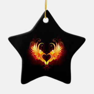 Adorno De Cerámica Corazón de Fuego Ángel con Alas