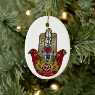 Adorno De Cerámica Corazón de Granada Rojo de Pájaro Hamsa Rubí