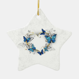 Adorno De Cerámica Corazón de joyas con mariposas Morfo