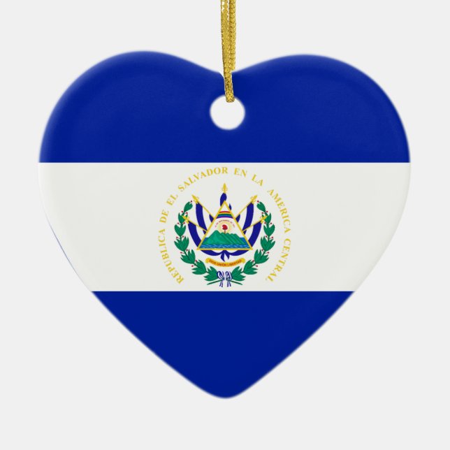 Adorno De Cerámica Corazón de la bandera de El Salvador (Frente)